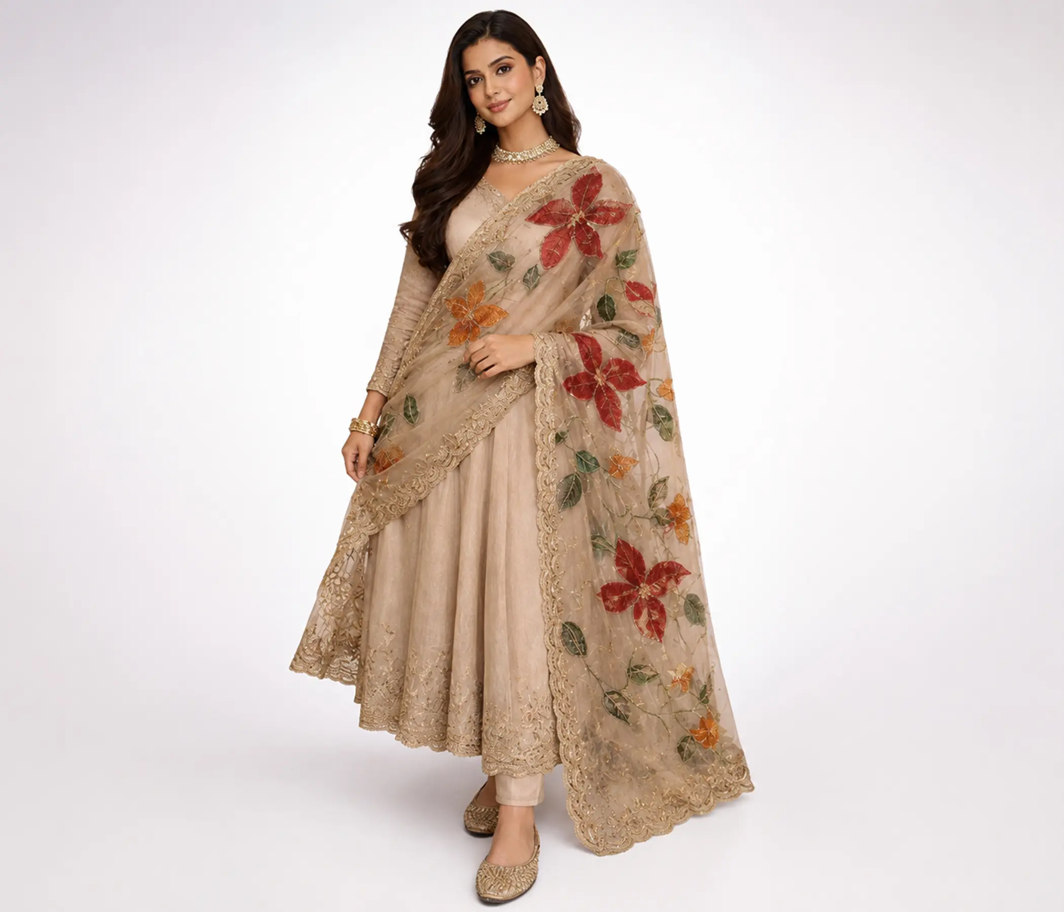 Embellished Hand painted pure organza dupatta